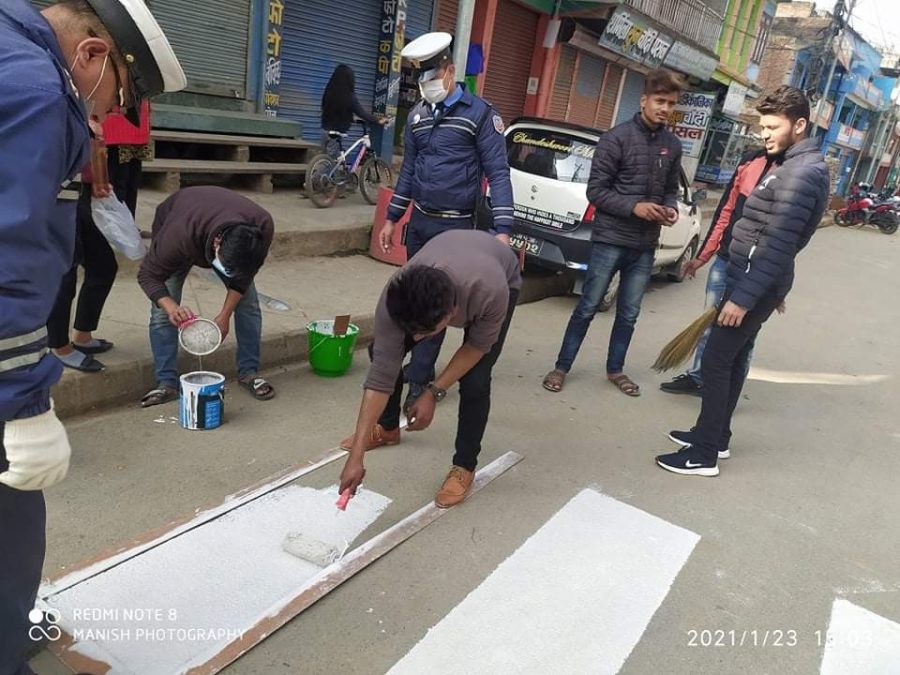 स्याङ्जाको पुतलीबजारमा पहिलो पाइलाको जेब्राक्रसिङ